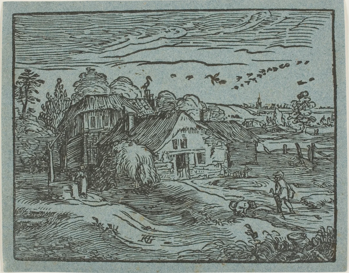 Landscape with a Farmhouse, from Four Small Landscapes by Hendrick Goltzius, print, 1578-1617