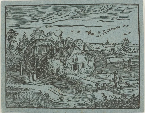 Landscape with a Farmhouse, from Four Small Landscapes by Hendrick Goltzius, print, 1578-1617