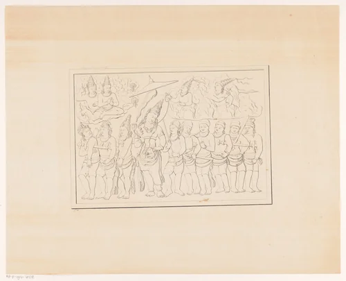 Reliëf met Boeddhistische goden, mogelijk van de tempel Candi Mendut by Andries Wiemans, print, 1836-1858