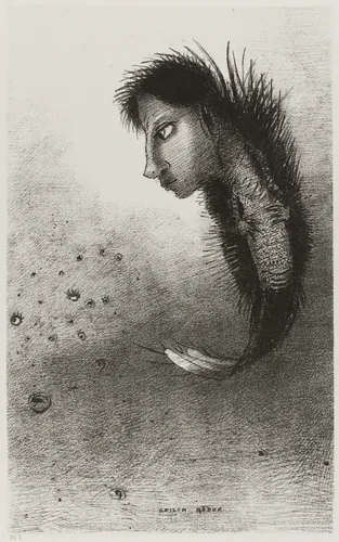 Then There Appears a Singular Being, Having the Head of a Man On the Body of a Fish, plate 5 of 10 by Odilon Redon, print, 1888