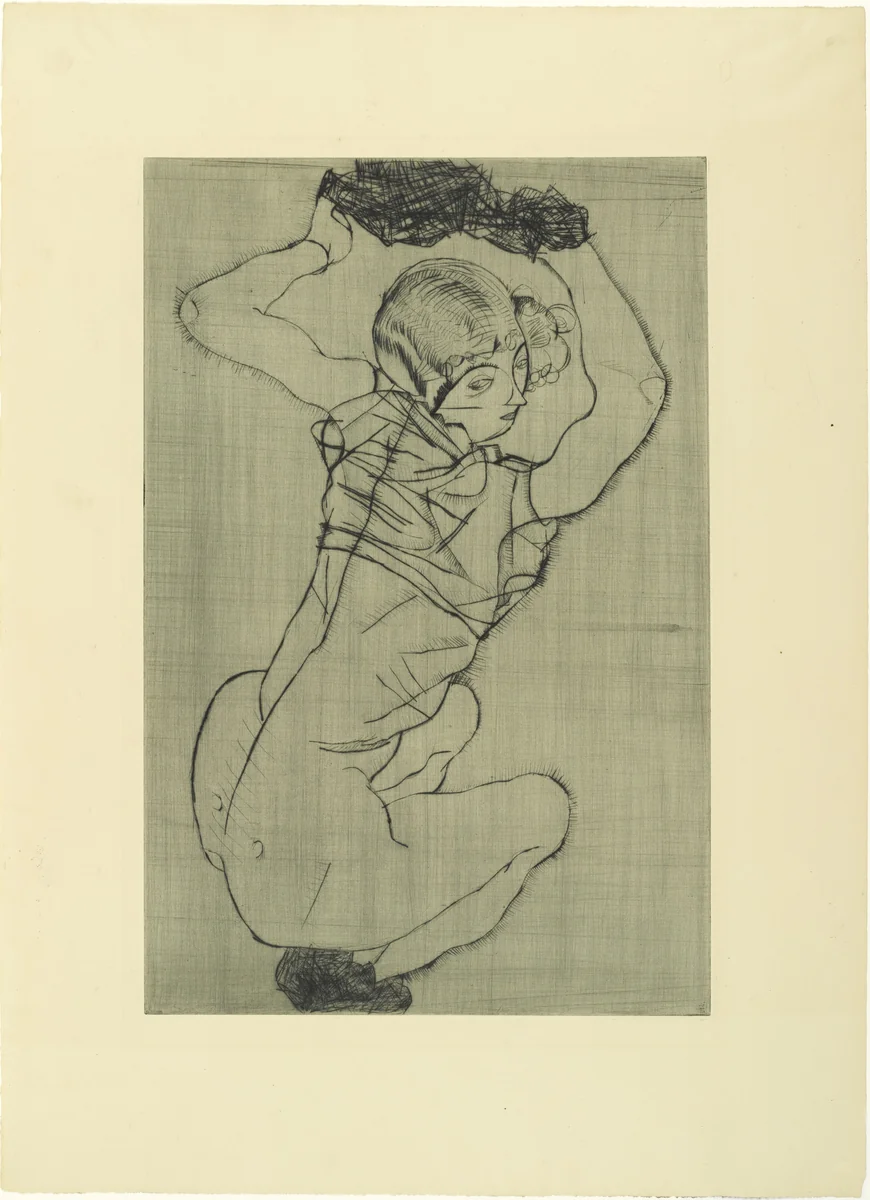 Squatting Woman (Kauernde) from The Graphic Work of Egon Schiele (Das Graphische Werk von Egon Schiele) by Egon Schiele, print, 1914