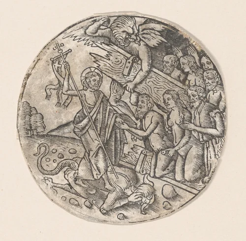 Christ in Limbo, a circular composition by anonymous, print, 1515-1525