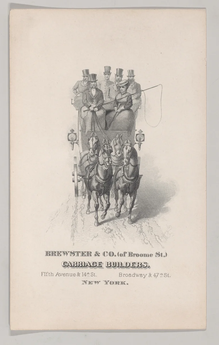 Trade Card of Brewster & Co. of Broome Street; Carriage Builders by Brewster & Co., other, 1865-1875