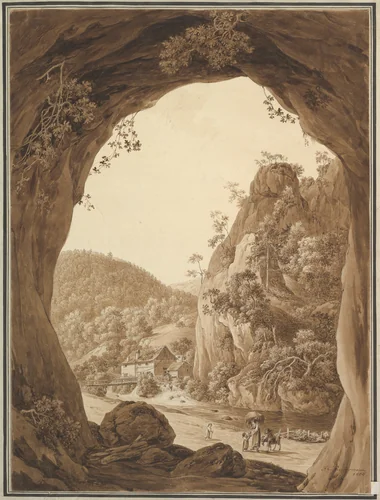 View of a Valley through a Rocky Arch by Friedrich Christian Reinermann, drawing, 1806