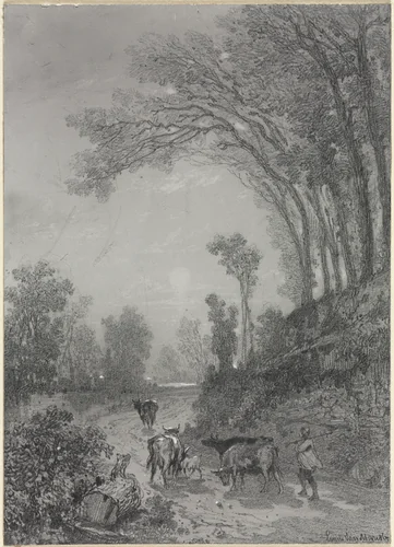 Landscape with Cows by Émile van Marcke, drawing, 1827-1890
