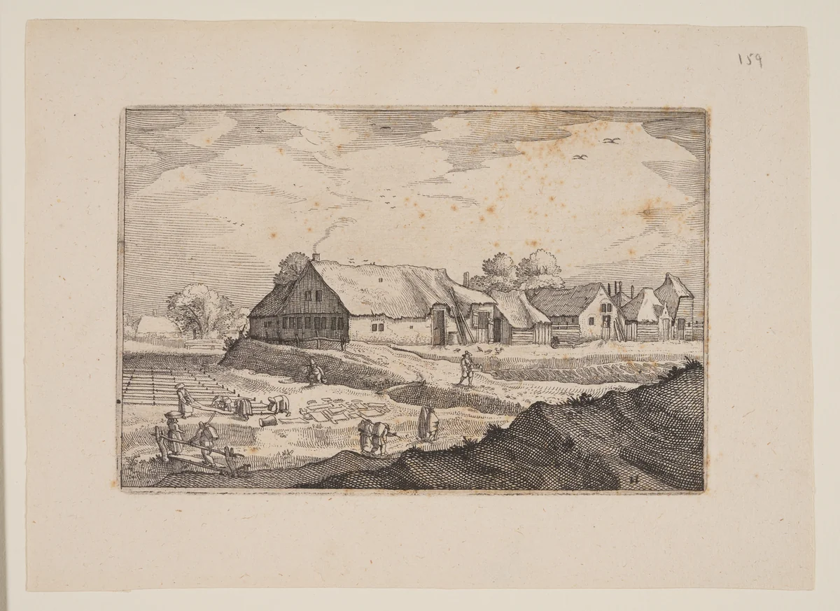 Farms and Bleaching-Fields, from Views in the Surroundings of Haarlem (Plaisante Plaetsen) by Claes Jansz Visscher, print, 1610-1620
