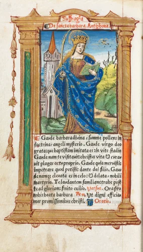 Printed Book of Hours (Use of Rome): fol. 110v, St. Barbara by Guillaume Le Rouge, book, 1510