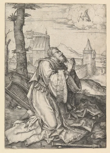 David Praying by Lucas van Leyden, print, 1502-1512