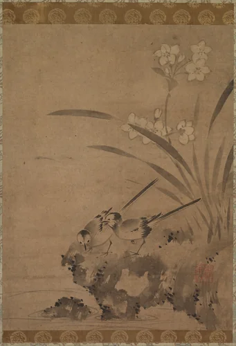 Wagtails and Narcissus by Eison, painting, 1540-1560