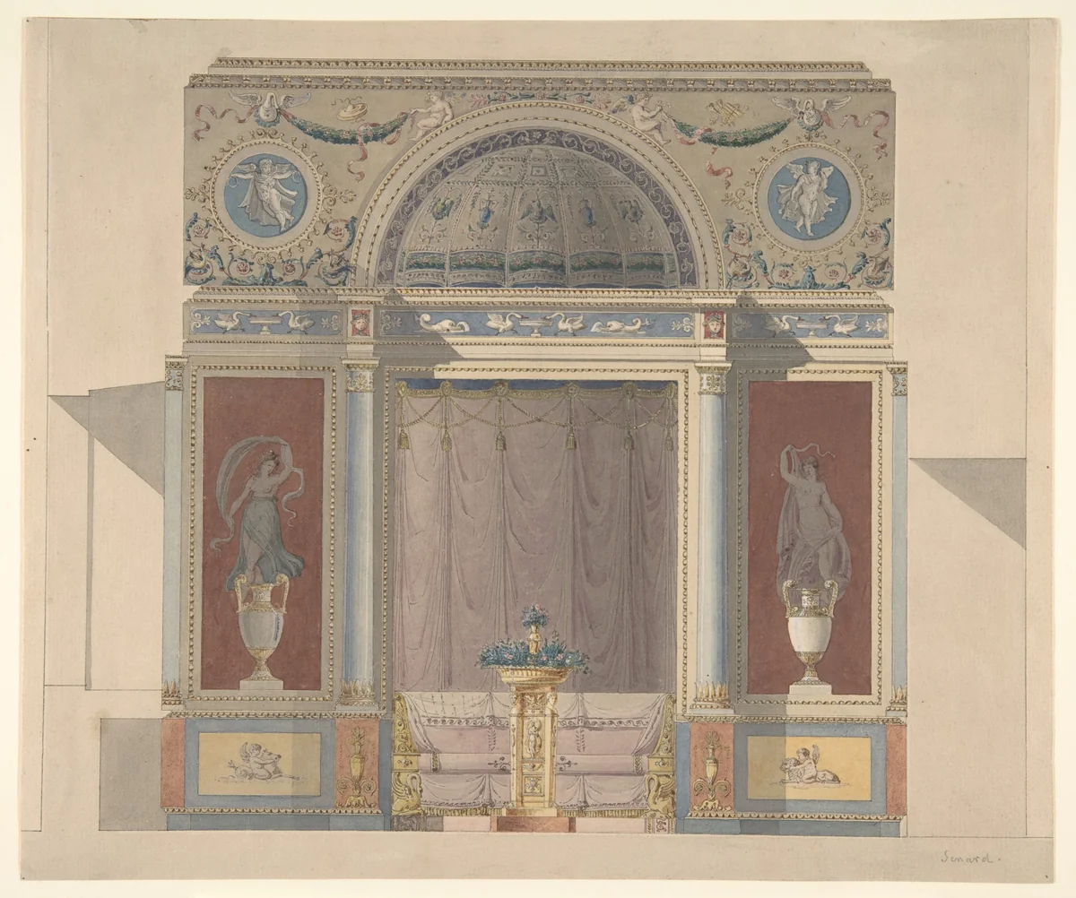 Study for an Arched Alcove with a Canapé by anonymous, drawing, 1799-1815