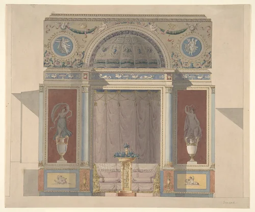Study for an Arched Alcove with a Canapé by anonymous, drawing, 1799-1815