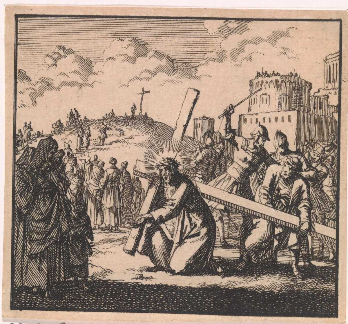 De kruisdraging by Jan Luyken, print, 1698