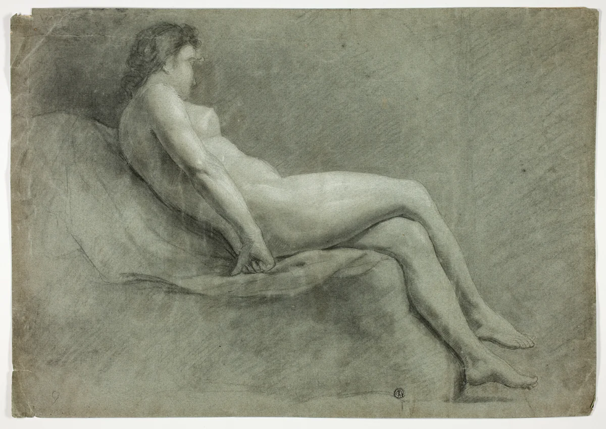 Reclining Academic Female Nude by Unknown Artist, drawing, 1800-1899