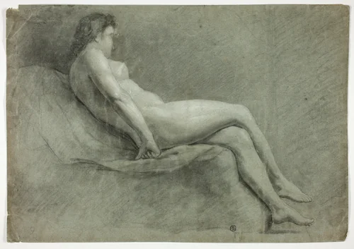 Reclining Academic Female Nude by Unknown Artist, drawing, 1800-1899