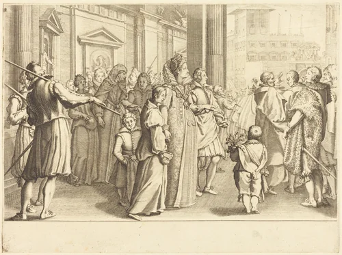 Grand Duchess at the Procession of the Young Girls by Jacques Callot, print, 1614