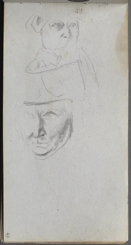 Sketchbook, page 47: Studies of Three Faces by Ernest Meissonier, book, 1860-1869