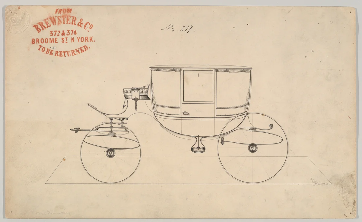 Coach #217 by Brewster & Co., drawing, 1855-1865