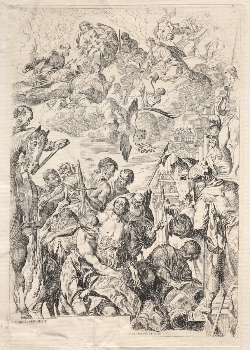 St. George Preparing for His Martyrdom by Pierre Brébiette, print, 1518-1650