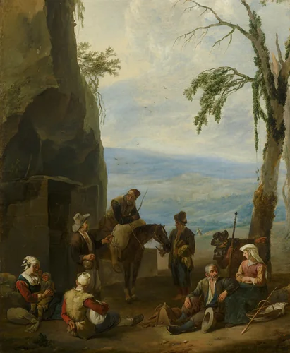 Italian Landscape with Resting Peasants by Johannes Lingelbach, painting, 1655