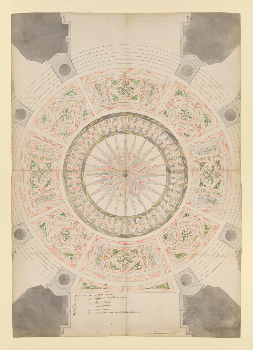 Design for the Marble Floor of the Dôme des Invalides, Paris by Jules Hardouin Mansart, drawing, 1686-1703