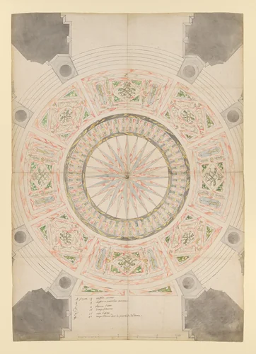 Design for the Marble Floor of the Dôme des Invalides, Paris by Jules Hardouin Mansart, drawing, 1686-1703