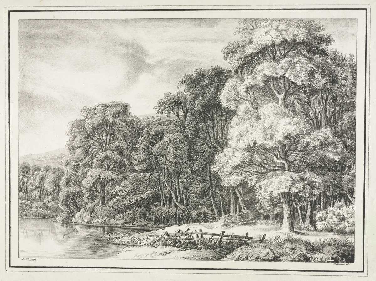 Woodland Scenery with Lake by Johann Nepomuk Strixner, print, 1811-1816