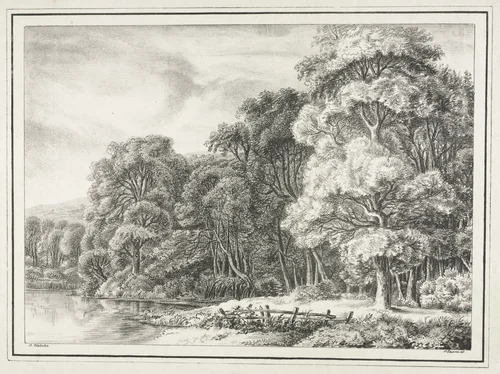 Woodland Scenery with Lake by Johann Nepomuk Strixner, print, 1811-1816