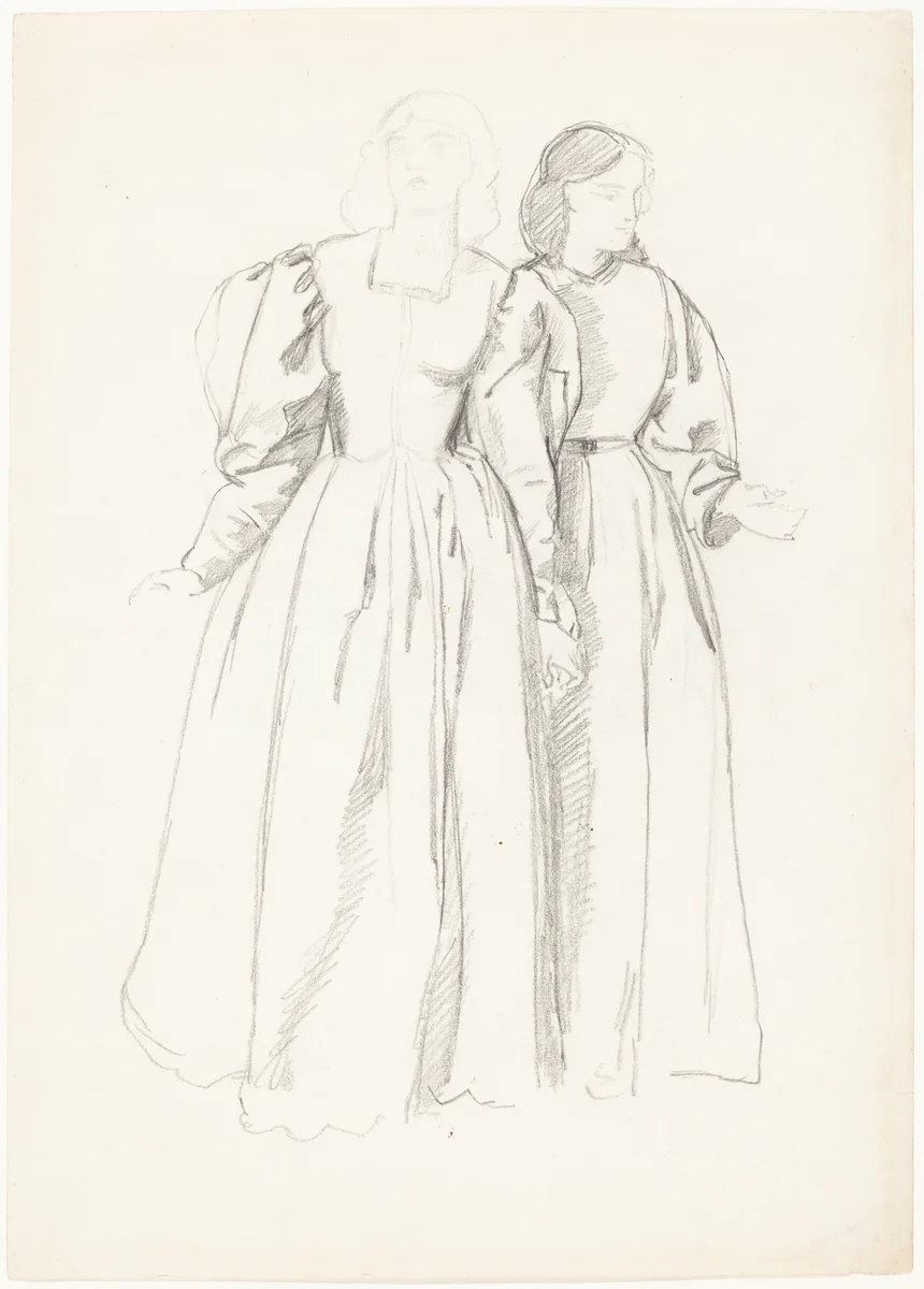 Study of Two Young Women [recto] by Valentine Cameron Prinsep, drawing, 1838-1904