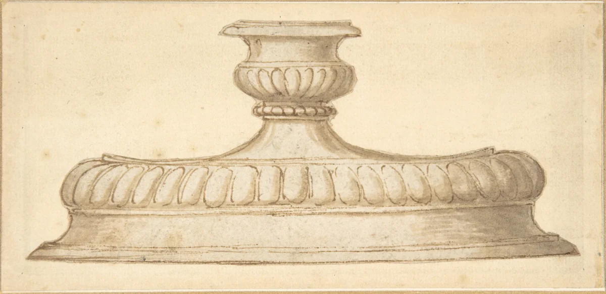 Design for a Decorated Base of a Candlestick Holder by Giulio Romano, drawing, 1510-1546