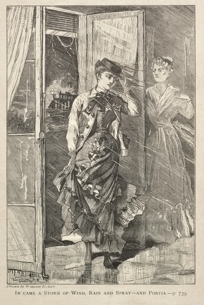 In Came a Storm of Wind, Rain and Spray - and Portia by Winslow Homer, print, 1869
