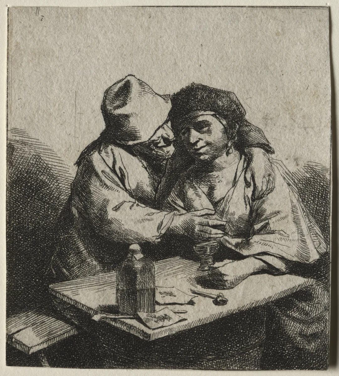 The Amorous Couple by Cornelis Pietersz. Bega, print, 1642-1664