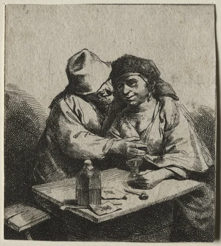 The Amorous Couple by Cornelis Pietersz. Bega, print, 1642-1664