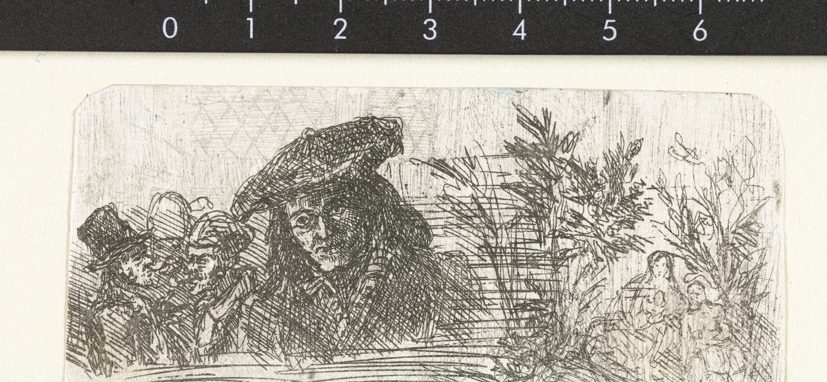 Blad met studies van hoofden en rust op de vlucht naar Egypte by Rodolphe Bresdin, print, 1844-1849