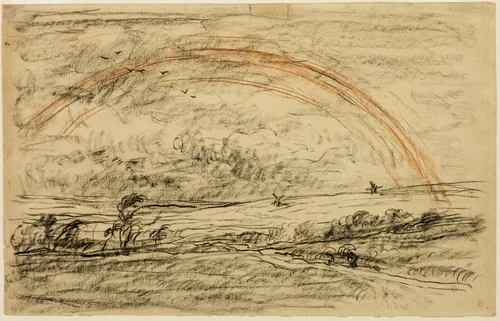 Landscape with a Rainbow by Charles-François Daubigny, drawing, 1866-1876