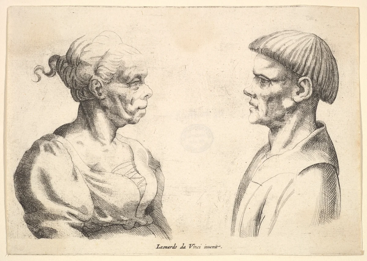 Two heads by Wenceslaus Hollar, print, 1645-1650