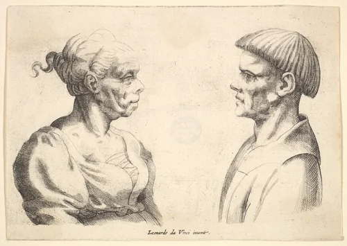 Two heads by Wenceslaus Hollar, print, 1645-1650