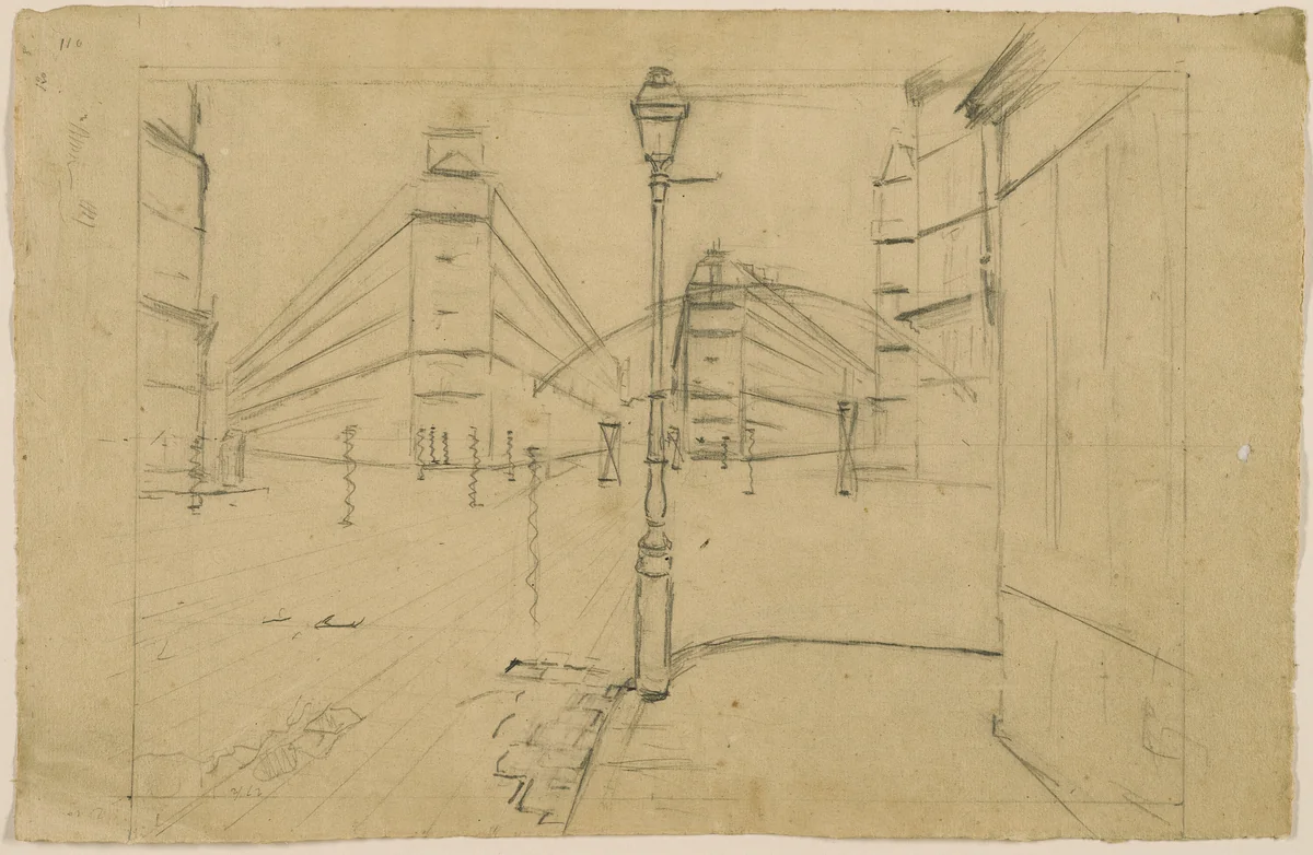 Study for Paris Street; Rainy Day by Gustave Caillebotte, drawing, 1877