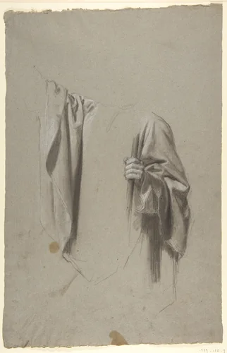 Drapery Study for Saint Remi (middle register; study for wall paintings in the Chapel of Saint Remi, Sainte-Clotilde, Paris, 1858) by Isidore Pils, drawing, 1820-1875