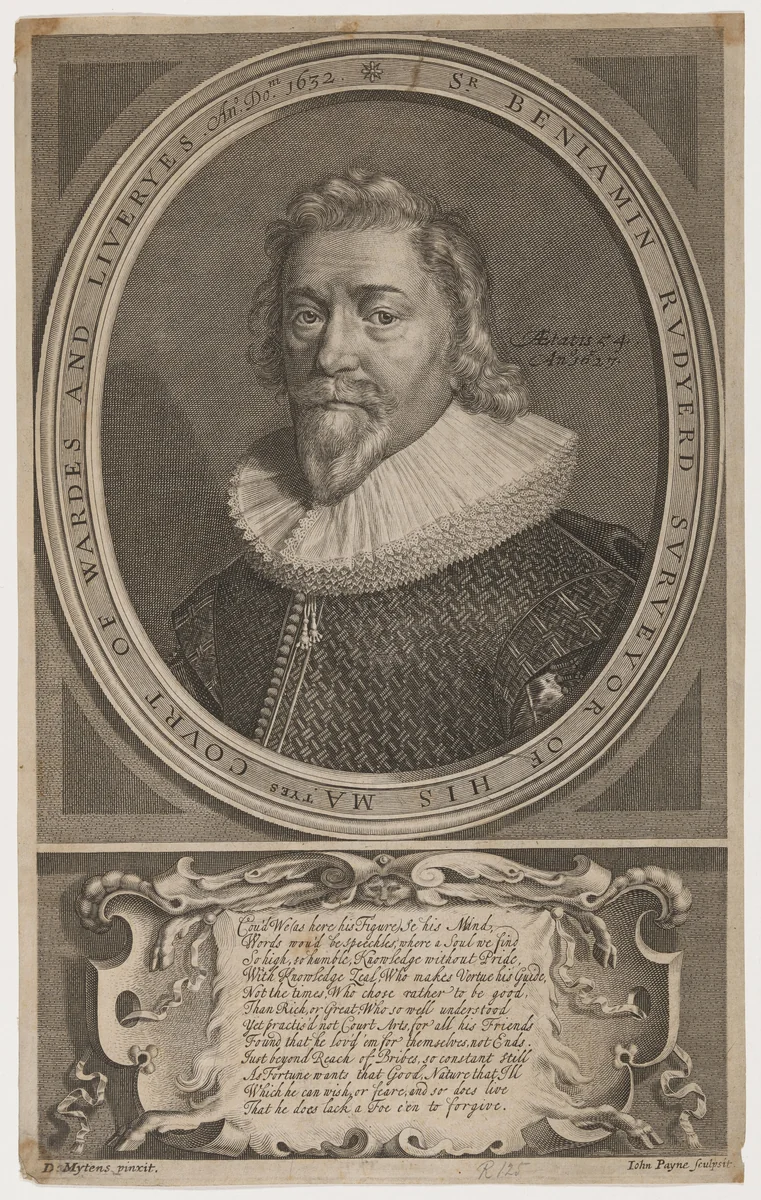 Sir Benjamin Rudyerd, Politician and Poet by John Payne; Daniel Mytens the Elder, print, 1627