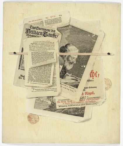 Aphorismi Politici: Trompe l'Oeil with Posted Notices and Prints by Martin Cerulli, drawing, 1735-1765