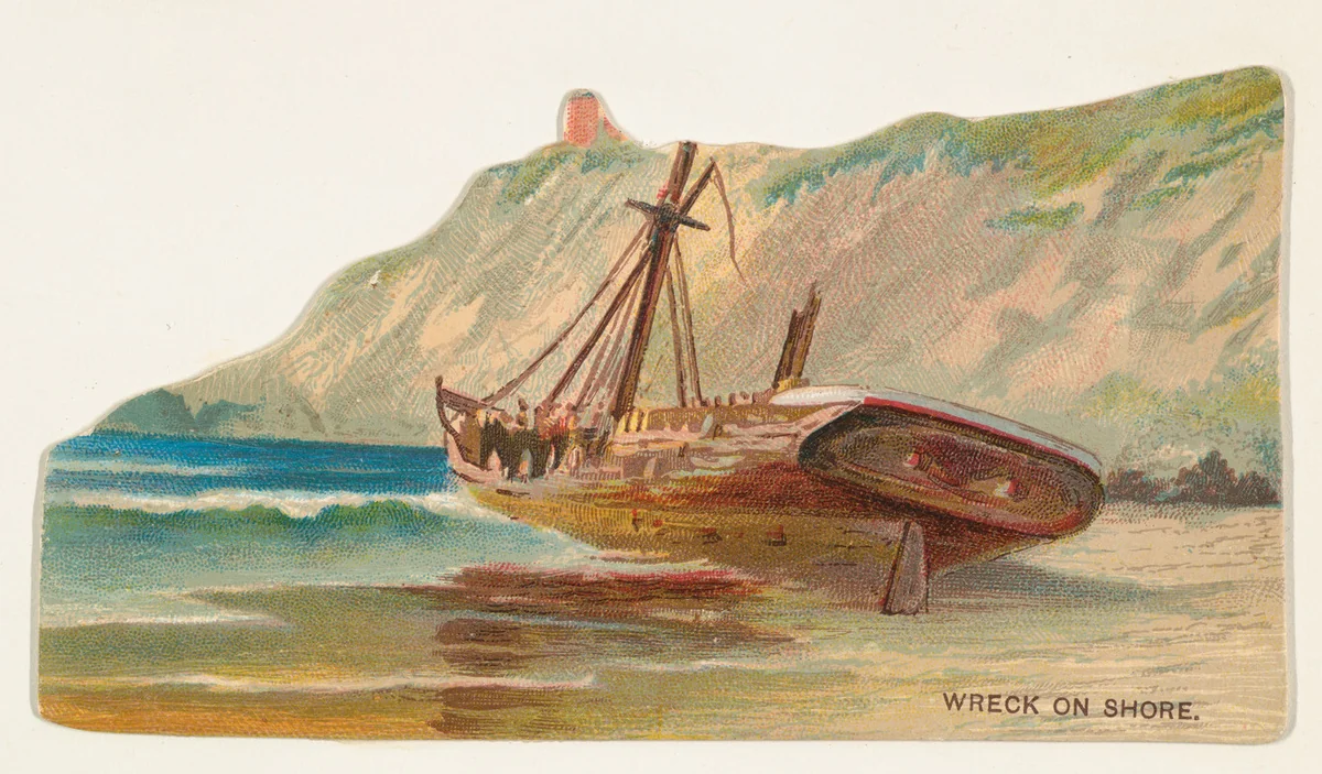 Wreck on Shore, from the Types of Vessels series (N139) issued by Duke Sons & Co. to promote Honest Long Cut Tobacco by W. Duke, Sons & Co., print, 1889