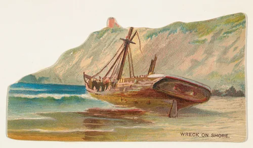 Wreck on Shore, from the Types of Vessels series (N139) issued by Duke Sons & Co. to promote Honest Long Cut Tobacco by W. Duke, Sons & Co., print, 1889