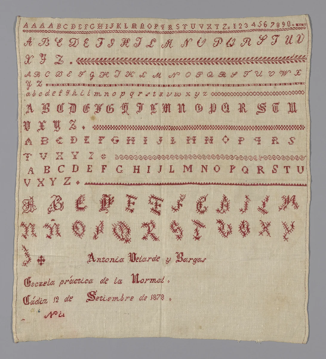 Sampler by Spain, textile, 1878