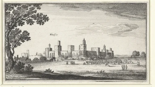 Gezicht op Windsor Castle by Wenceslaus Hollar, print, 1643-1644