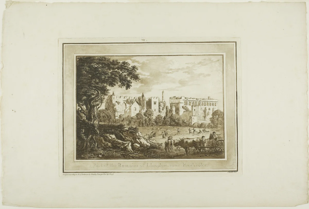 Part of the Remains of Llanphor, near Pembroke, plate seven from Twelve Views in South Wales by Paul Sandby, print, 1775