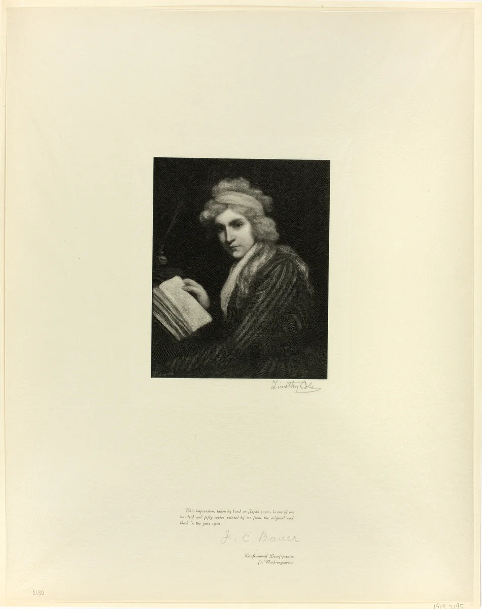 Portrait of Mary Wollstonecraft, from Old English Masters by Timothy Cole
John Opie, print, 1899