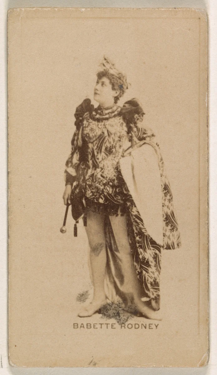 Babette Rodney, from the Actresses series (N245) issued by Kinney Brothers to promote Sweet Caporal Cigarettes by Kinney Brothers Tobacco Company, photograph, 1890