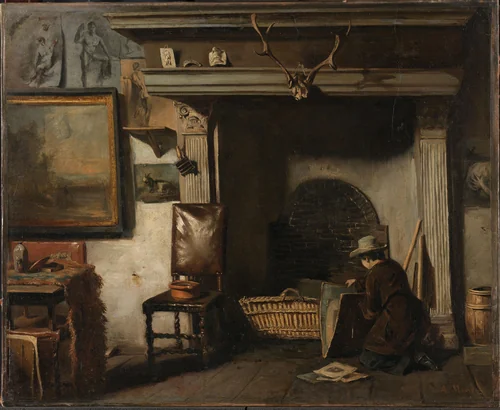 The Studio of the Haarlem Painter Pieter Frederik van Os by Anton Mauve, painting, 1856-1857
