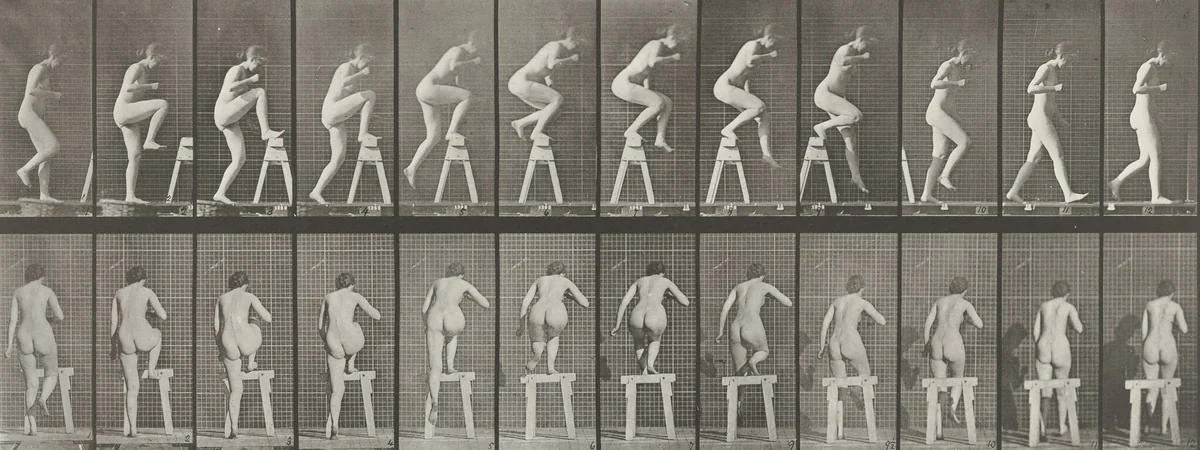 Woman Stepping on and over a Trestle: Plate 178 from Animal Locomotion (1887) by Eadweard Muybridge, photograph, 1884