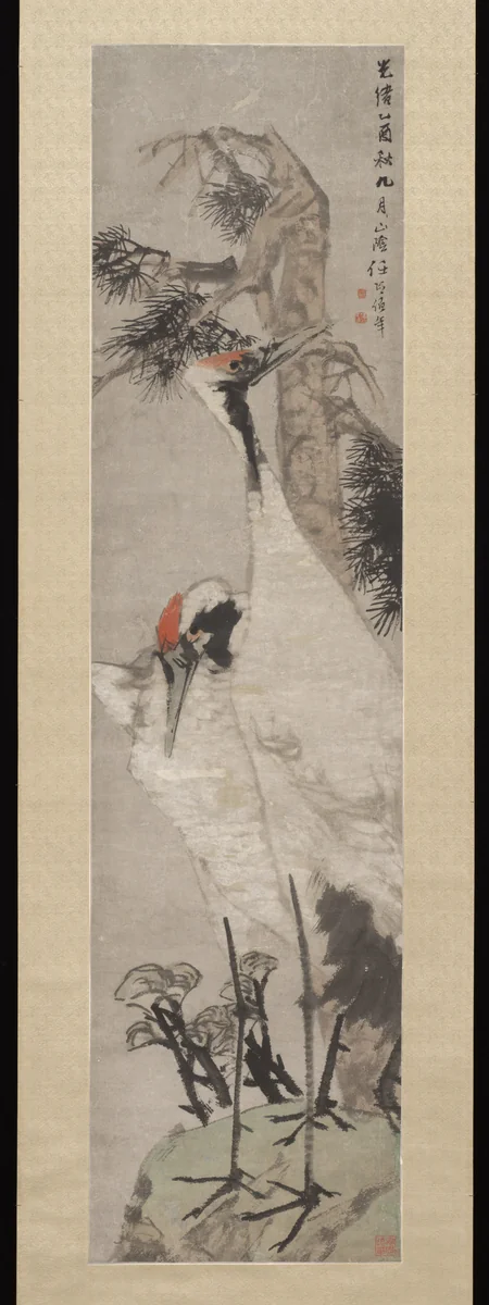 Cranes, Pine Tree, and Lichen by Ren Yi (任頤), painting, 1800-1940